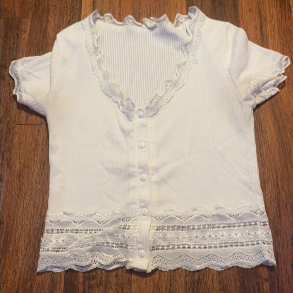 Caution To The Wind | Tops | Lace Button Up Crop Size Medium